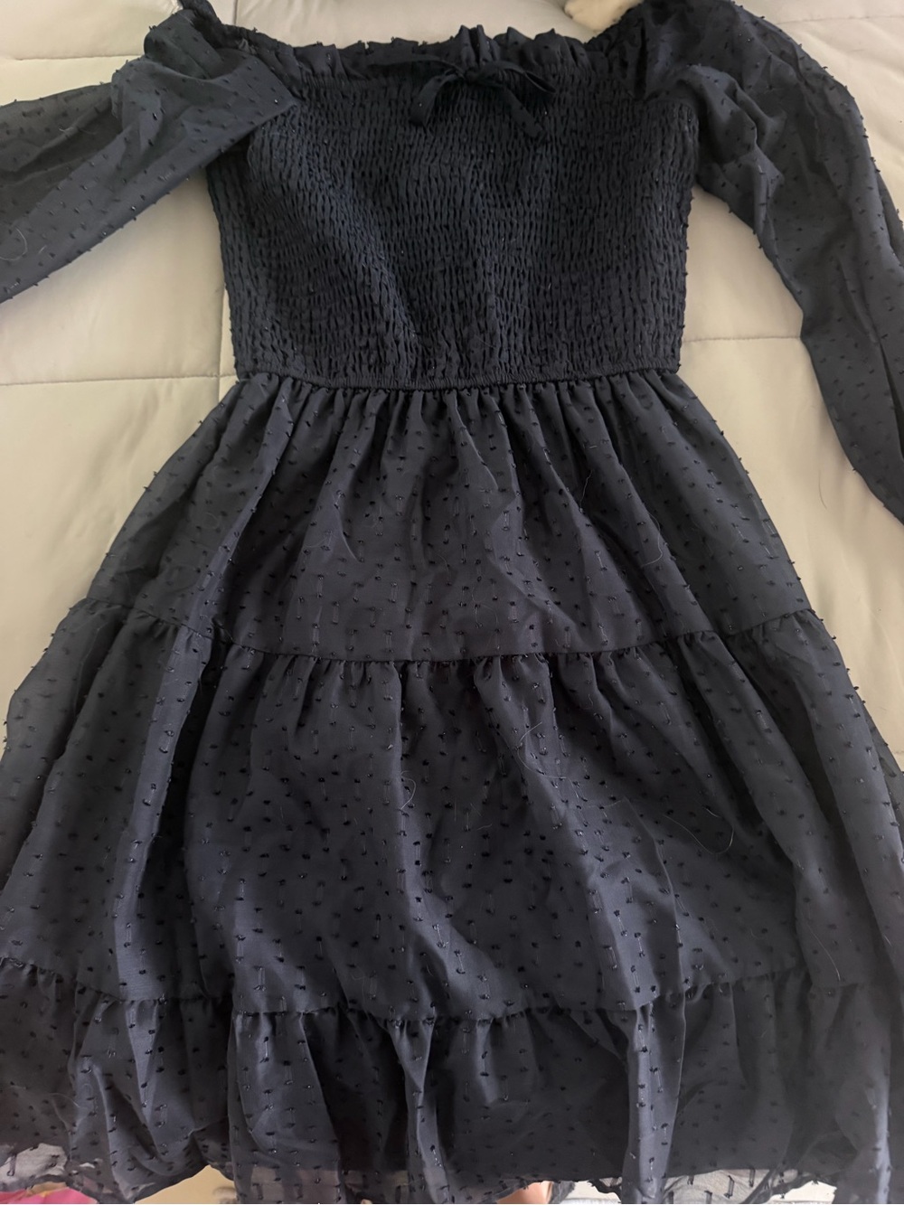Amazon Navy Smocked Tiered Dress with Puff Sleeves